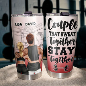 Personalized Gym Couple Tumbler Cup - That Sweat Together Stay Together - Gym Buddies Shoulder To Shoulder - Tumbler Cup - GoDuckee