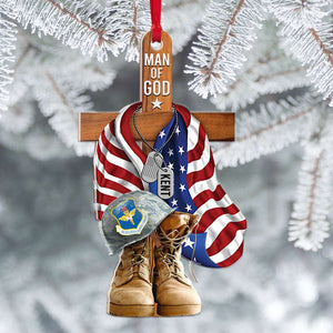 Veteran Man Of God, Personalized Acrylic Ornament, Military Christmas Decor - Ornament - GoDuckee