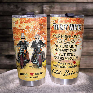 Personalized Biker Couple Tumbler - Our Home Ain't No Castle - - Tumbler Cup - GoDuckee