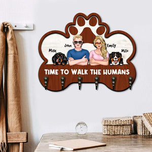 Dogs Time To Walk The Humans - Personalized 2 Layers Wood Key Hanger - Wood Sign - GoDuckee