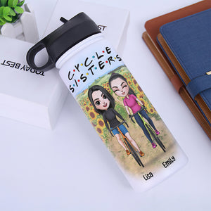 Personalized Cycling Besties Water Bottle - Cycle Sisters, I'll Be There For You - Sunflower Theme - Water Bottles - GoDuckee