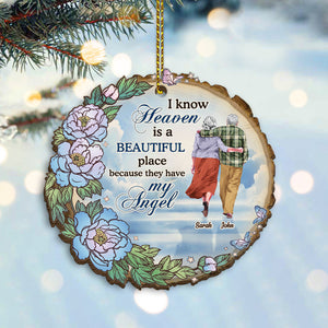 I Know Heaven Is A Beautiful Place Because They Have My Angel, Personalized Heaven Old Couple Wood Ornament - Ornament - GoDuckee