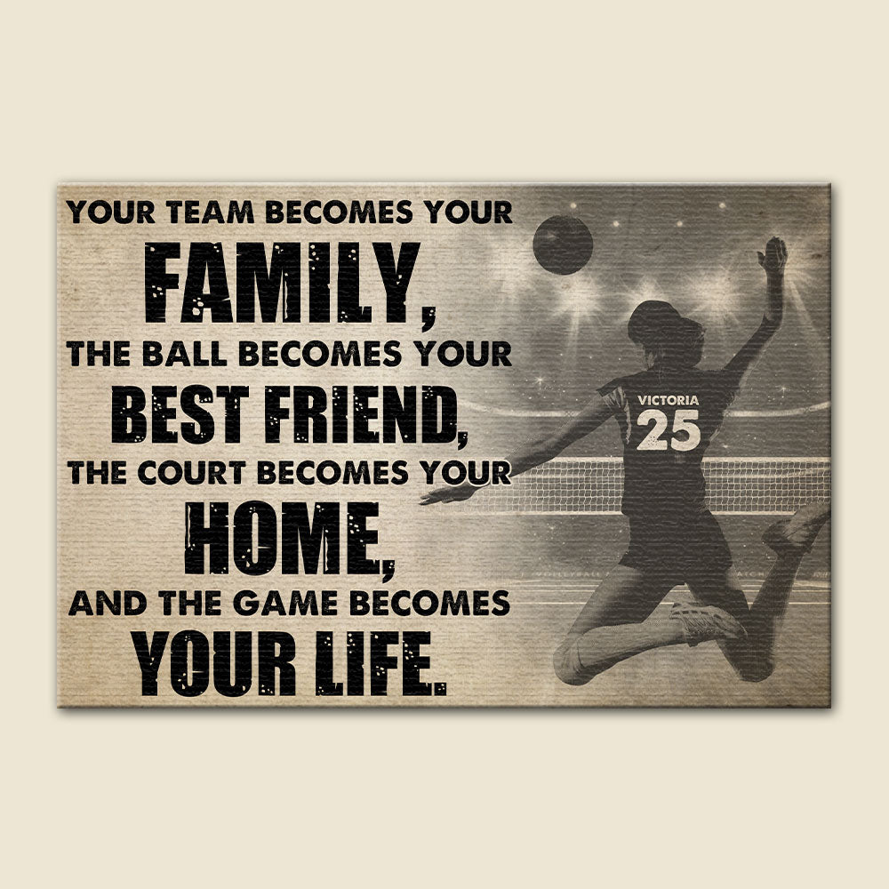 Personalized Female Volleyball Player Poster - Your Team Becomes Your Family - White Art - Poster & Canvas - GoDuckee