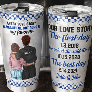 Personalized Police Couple Tumbler Cup - Our Love Story, The First Day, The Best Day - Tumbler Cup - GoDuckee