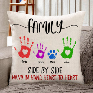 Family Side By Side Hand In Hand Heart To Heart - Personalized Family Pillow - Pillow - GoDuckee