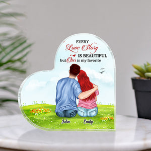 Every Love Story Is Beautiful But Our Is My Favorite, Couple Heart Shaped Acrylic Happy Valentin's Day - Decorative Plaques - GoDuckee