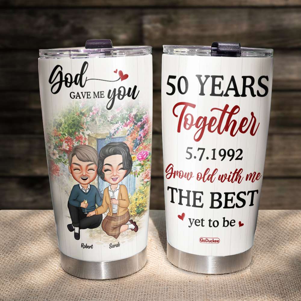 Grow Old With Me The Best Yet To Be, Couple Anniversary Personalized Tumbler - Tumbler Cup - GoDuckee