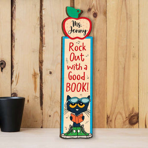 Teacher Rock Out With A Good Book! - Personalized Wooden Bookmark - Bookmarks - GoDuckee