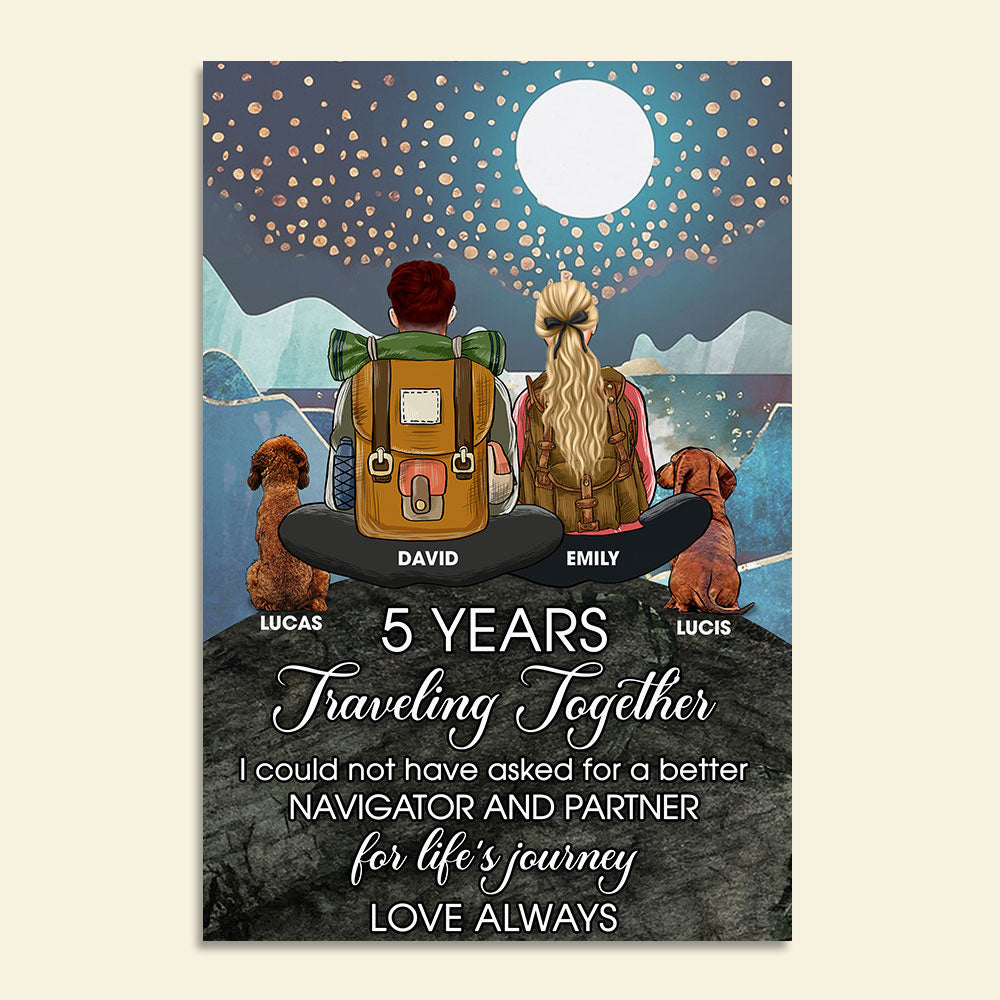 Personalized Hiking Couple With Dog Poster - I Could Not Have Asked For A Better Navigator And Partner - Poster & Canvas - GoDuckee
