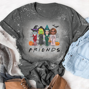 Personalized Witch Friends Bleached T-shirt, Halloween Gift For Friends - Shirts - GoDuckee