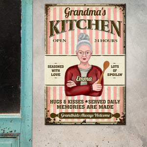 Personalized Cooking Woman Metal Sign - Grandma's Kitchen Open 24 Hours - Metal Wall Art - GoDuckee