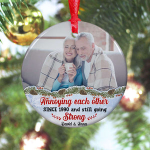 Products Custom Photo - Annoying Each Other And Still Going Strong, Personalized Couple Ceramic Ornament, Christmas Gift - Ornament - GoDuckee