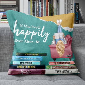 She Lived Happily Ever After, Gift For Book Lover, Personalized Pillow, Girl Reading Books Pillow - Pillow - GoDuckee