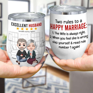 Excellent Husband Or Wife, Couple Sitting Drinking Wine Tumbler - Wine Tumbler - GoDuckee