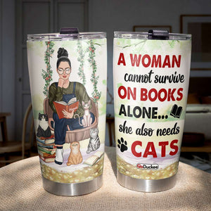 Personalized Reading Girl Tumbler - A Woman Cannot Survive On Books Alone - Tumbler Cup - GoDuckee