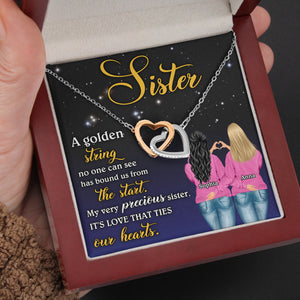 Personalized Unbiological Sister Interlocking Hearts Necklace - Golden String No One Can See Message Card - Jewelry - GoDuckee