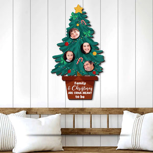 Personalized Christmas Tree Wood Sign - Upload Members' Faces, Family & Christmas Are Orna-meant To Be - Wood Sign - GoDuckee