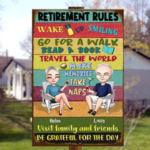 Retirement Rules - Personalized Metal Sign - Gift For Couple - Metal Wall Art - GoDuckee