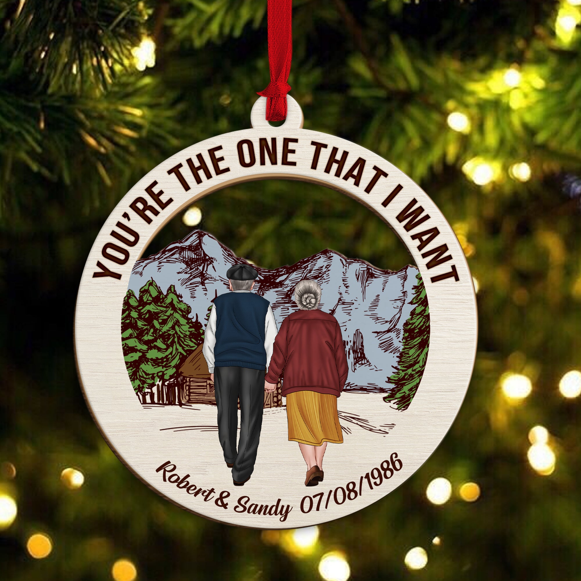 You're The One That I Want, Personalized Old Couple Wood Ornament, Christmas Gift - Ornament - GoDuckee