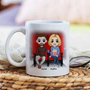 Happiness Is Popcorn Movies And The One You, Couple Cinema White Mug - Coffee Mug - GoDuckee