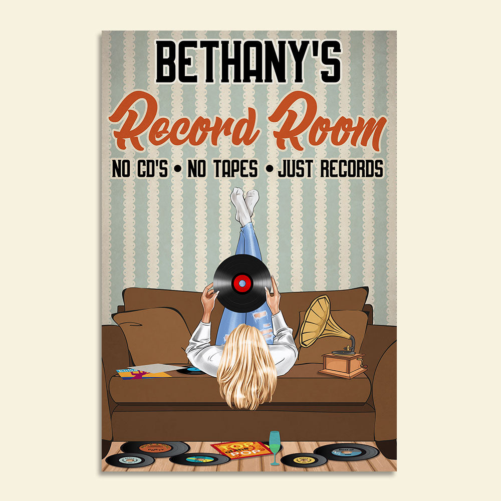Vinyl Record Room - Personalized Lying Girl Poster - No CD's No Tapes Just Records - Poster & Canvas - GoDuckee