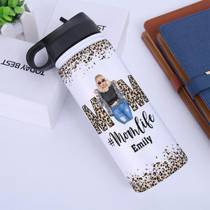 Momlife - Personalized Leopard Woman Water Bottle - Cool & Badass Woman - Water Bottles - GoDuckee