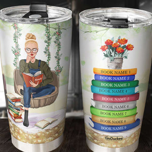 Personalized Reading Girl Tumbler - Girl Sitting On A Flower Swing - Tumbler Cup - GoDuckee
