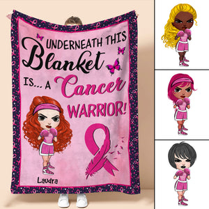 Breast Cancer Awareness - Personalized Boxing Girl Blanket - Underneath This Blanket Is A Cancer Warrior - Blanket - GoDuckee