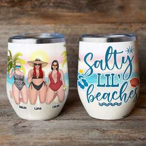 Personalized Bikini Girls Trip Wine Tumbler - Salty Lil' Beaches - Beach & Leopard Theme - Wine Tumbler - GoDuckee