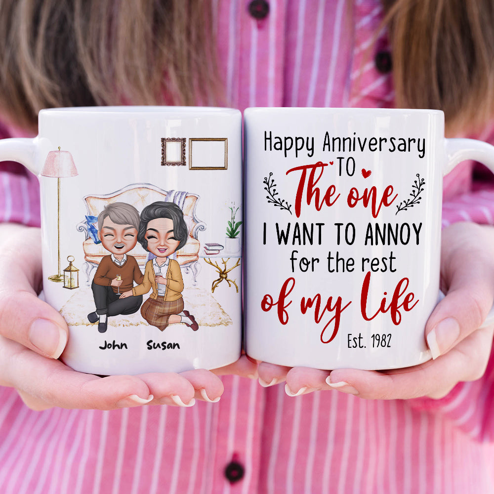 Happy Anniversary To The One I Want To Annoy For The Rest Of My Life, Happy Valentine's Day Gift For Old Couple - Coffee Mug - GoDuckee