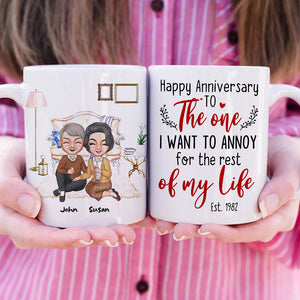 Happy Anniversary To The One I Want To Annoy For The Rest Of My Life, Happy Valentine's Day Gift For Old Couple - Coffee Mug - GoDuckee