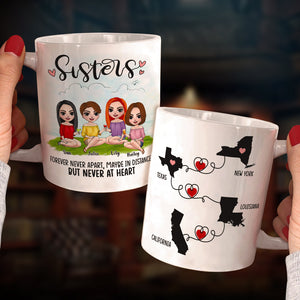 Personalized Sister Map Mug, Apart In Distance But Never At Heart, Gift for Sisters In Long Distance - Coffee Mug - GoDuckee