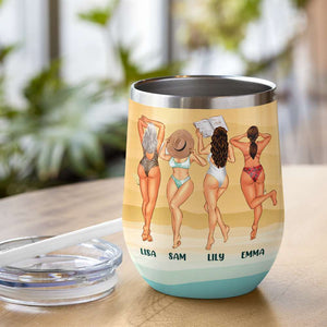 Personalized Tanning Bikini Besties Wine Tumbler - Can’t Solve All My Problems But It’s A Pretty Fabulous Start - Wine Tumbler - GoDuckee