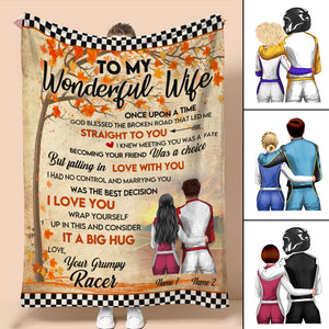 Personalized Racing Couple Blanket - To My Wonderful Wife - Checkered Autumn Background - Blanket - GoDuckee