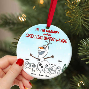 Snowman Family, Christmas Family Grandpa Round Ceramic Ornament - Ornament - GoDuckee