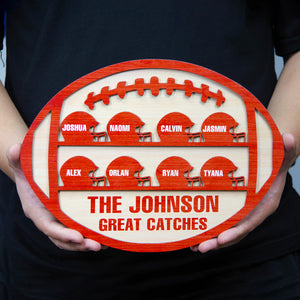 Great Catches Personalized American Football Layered Wood Sign Stand Gift For Football Lovers - Wood Sign - GoDuckee
