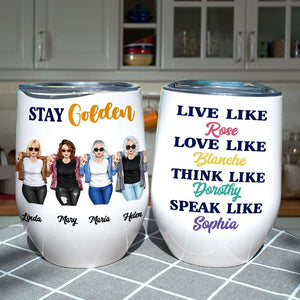 Personalized Cool & Badass Besties Wine Tumbler - Stay Golden, Live Like, Love Like - Leopard Pattern - Wine Tumbler - GoDuckee