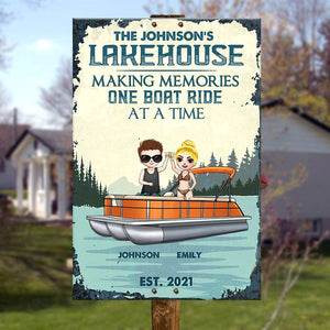 Personalized Pontoon Couple Metal Sign - Pontoon Lakehouse Making Memories One Boat Ride At A Time Fol7-Vd3 - Metal Wall Art - GoDuckee