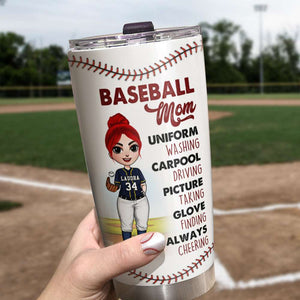 Personalized Baseball Mom Tumbler - Baseball Mom - Female Baseball Front View - Tumbler Cup - GoDuckee