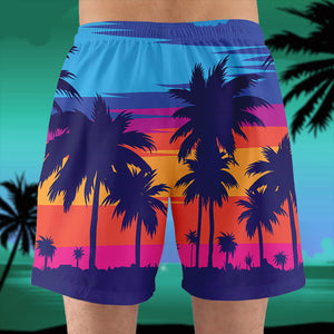 Custom Surfing Couple Hawaiian Shirt and Men Beach Shorts, Sunset Pattern - Hawaiian Shirts - GoDuckee