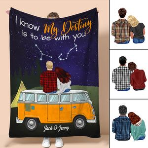 Personalized Camping Zodiac Couple Blanket - I Know My Destiny Is To Be With You - Blanket - GoDuckee