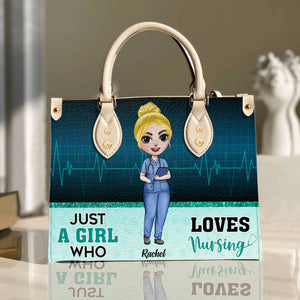 Just A Girl Who Loves Nursing - Personalized Leather Bag - Gift For Nurse - Leather Bag - GoDuckee