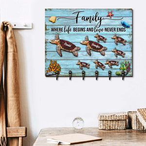 Family Where Life Begins And Love Never Ends - Personalized Wood Key Hanger - Wood Sign - GoDuckee