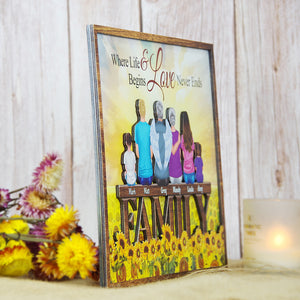 Family Where Life Begins & Love Never Ends - Personalized Wood Sign Stand - Wood Sign - GoDuckee