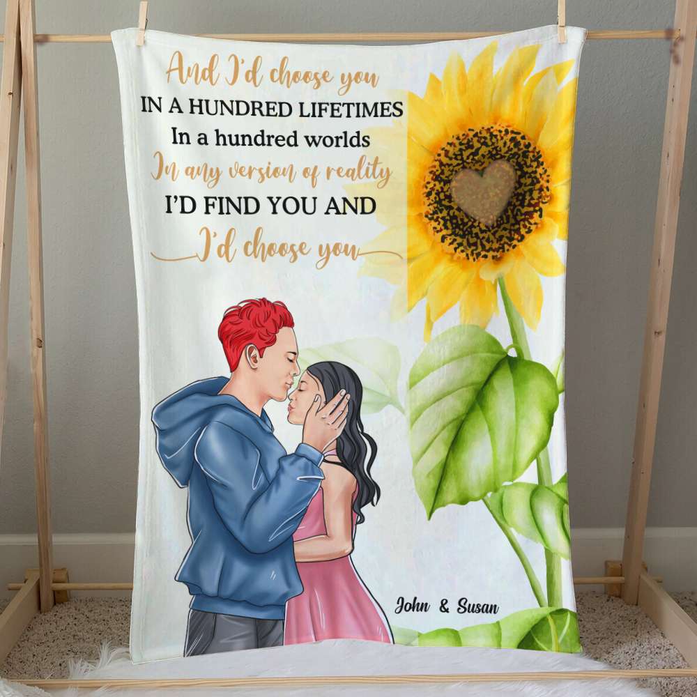 And I'd Choose You In A Hundred Lifetimes, Happy Anniversary Couple Blanket Gift Valentine Day - Blanket - GoDuckee