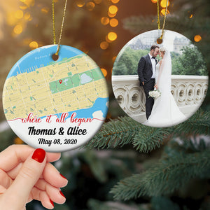Where It All Began Personalized Map Ceramic Ornament, Christmas Gift For Couple - Ornament - GoDuckee
