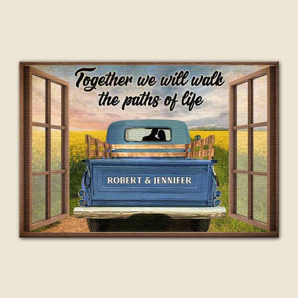 Personalized Couple Poster - Together We Will Walk The Paths Of Life - Couple on Truck Window View - Poster & Canvas - GoDuckee