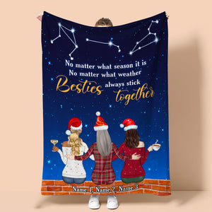 Personalized Christmas Zodiac Sister Blanket - No Matter What Season It Is Besties Always Stick Together - Blanket - GoDuckee