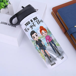 Personalized Cycling Couple Water Bottle - Husband And Wife Riding Partners For Life - Cycling Front View - Water Bottles - GoDuckee