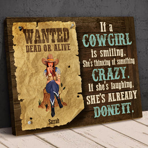 Personalized Sitting Cowgirl Poster - Wanted Dead Or Alive, It's A Cowgirl Is Smilling - Poster & Canvas - GoDuckee